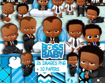 African American Little Boss Clipart Bundle, PNG Images, Blue Patterns (V361)