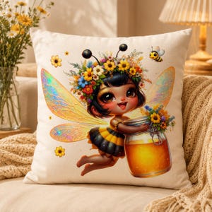 Honey Bee Girl Clipart 16+ PNG, Cute Bumble Bee Sunflower Floral Nursery Baby Shower Sublimation Instant Download A019 image 3