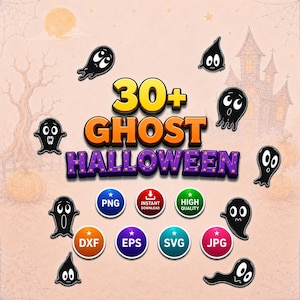 Cute Ghost bundle 30+ Halloween Clipart, Spooky Silhouette Black Ghost PNG EPS DXF Cricut Cut Files Instant Download A021