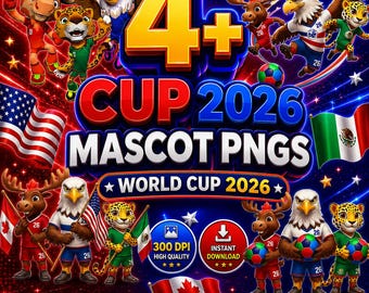 World Cup 2026 Mascot Clipart Bundle | USA, Canada, Mexico PNG Digital Download V012