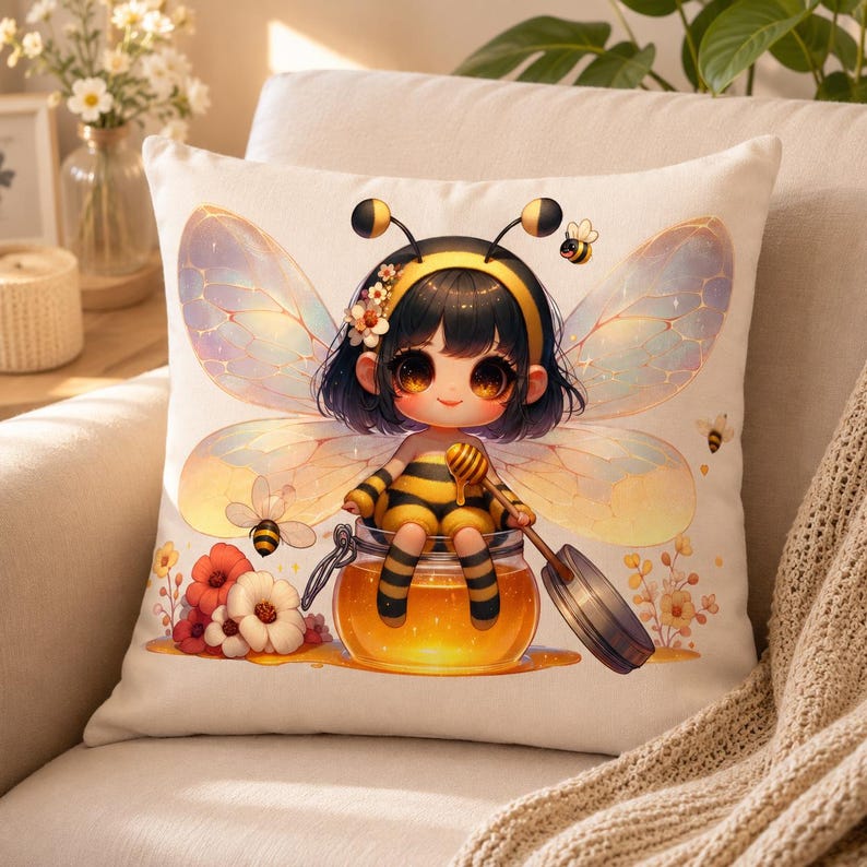 Honey Bee Girl Clipart 16+ PNG, Cute Bumble Bee Sunflower Floral Nursery Baby Shower Sublimation Instant Download A019 image 6