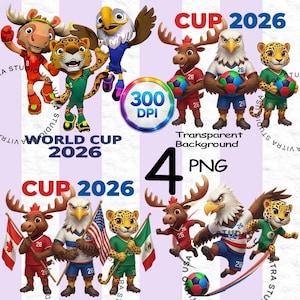 World Cup 2026 Mascot Clipart Bundle | USA, Canada, Mexico PNG Digital Download V012