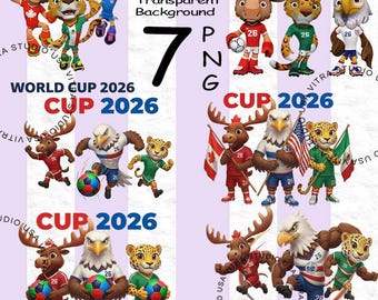 Clipart de mascottes de la Coupe du monde 2026, animaux de football PNG (téléchargement numérique)