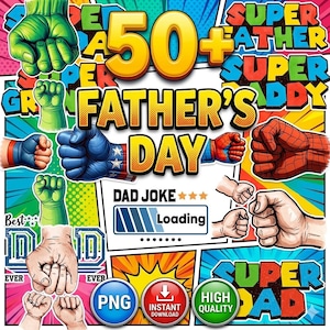 Imágenes prediseñadas PNG del Día del Padre con superhéroes, imágenes prediseñadas de papá chocando los puños al estilo cómic, diseño de sublimación de Super Papá, descarga de gráficos de papá héroe V429
