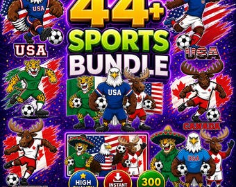World Cup 2026 Mascot Clipart, Soccer Action PNG Bundle (Digital Download) V068