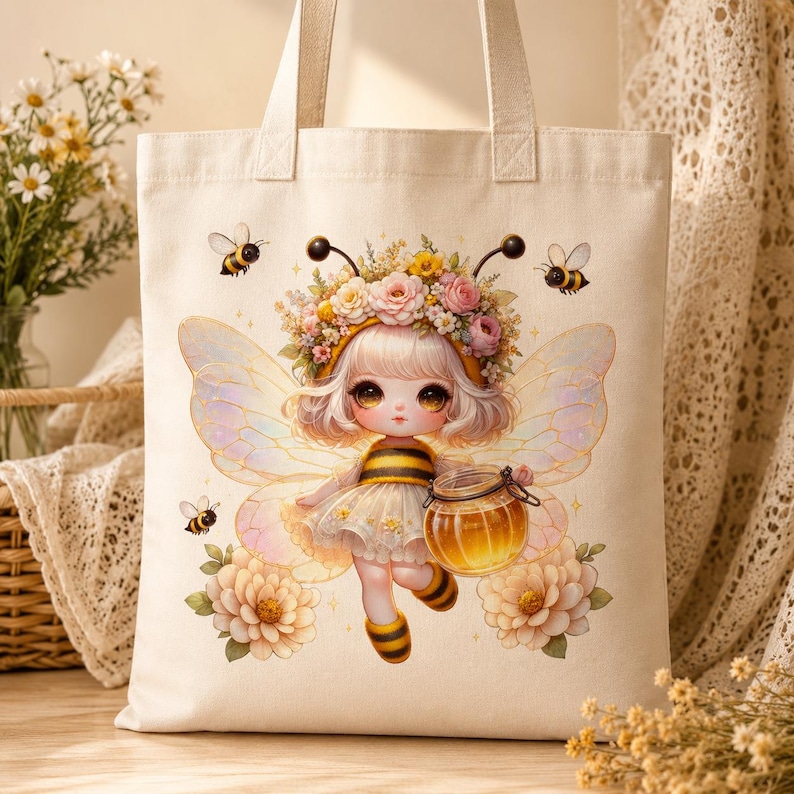 Honey Bee Girl Clipart 16+ PNG, Cute Bumble Bee Sunflower Floral Nursery Baby Shower Sublimation Instant Download A019 image 4