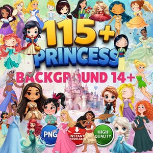 Cute Princess Clipart PNG, Fairytale Princess Clip Art, Magical Castle Backgrounds, Girl Birthday Sublimation Design Download A032