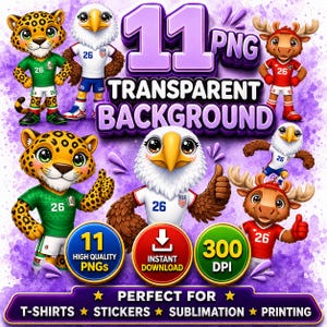 World Cup 2026 Mascots, Eagle, Jaguar, Moose PNG Bundle V100
