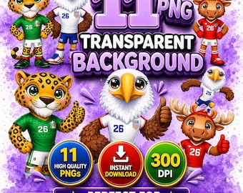 Ensemble de mascottes PNG pour la Coupe du monde 2026, aigle, jaguar et élan PNG V100
