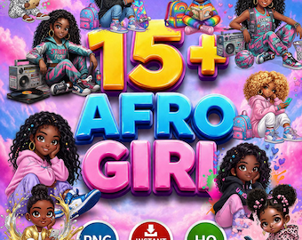 Imágenes prediseñadas PNG de linda chica afro, imágenes prediseñadas Black Girl Magic, diseño de sublimación de ropa urbana, descarga de gráficos Chibi Melanin A030