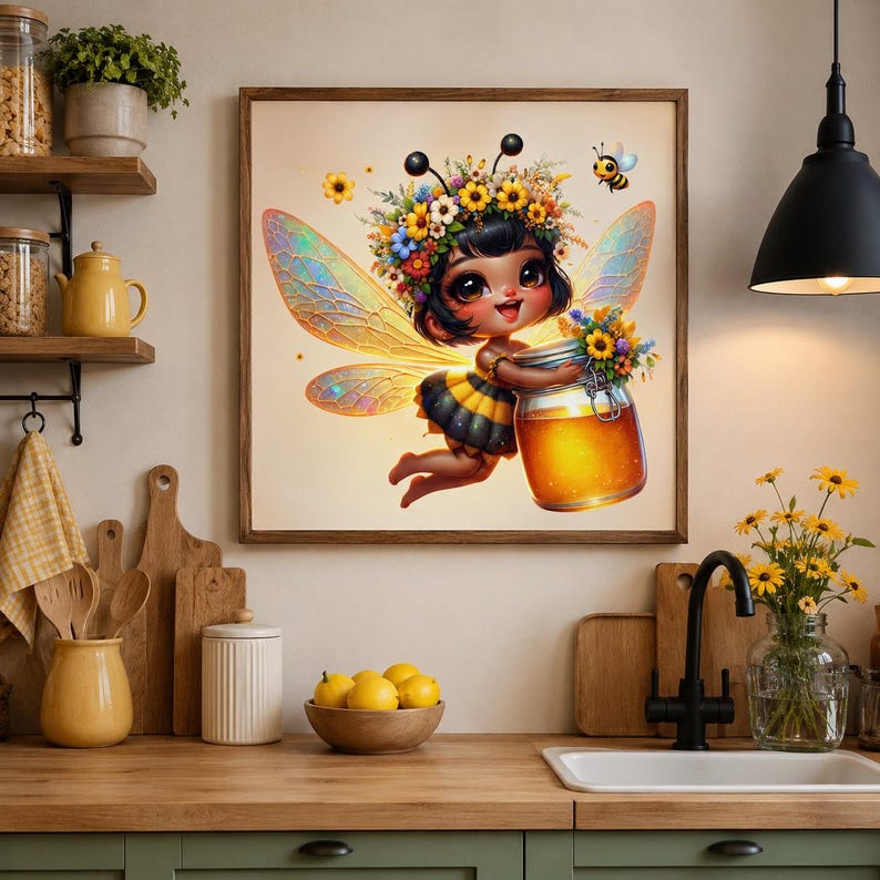 Honey Bee Girl Clipart 16+ PNG, Cute Bumble Bee Sunflower Floral Nursery Baby Shower Sublimation Instant Download A019 image 5