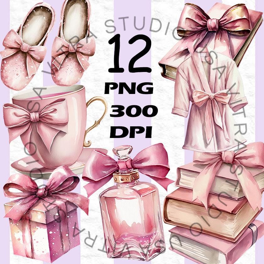 Watercolor Pink Bows Clipart, Coquette PNG Graphics (digital Download ...