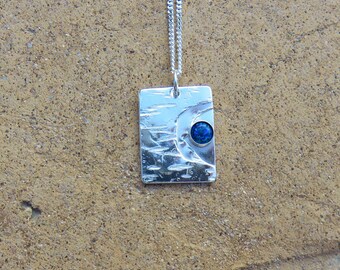 S-260 Fine Silver Blue Opal Textured Pendant Necklace, Men, Women