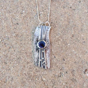 Paua Shell Abstract Textured Sterling Silver Pendant Necklace