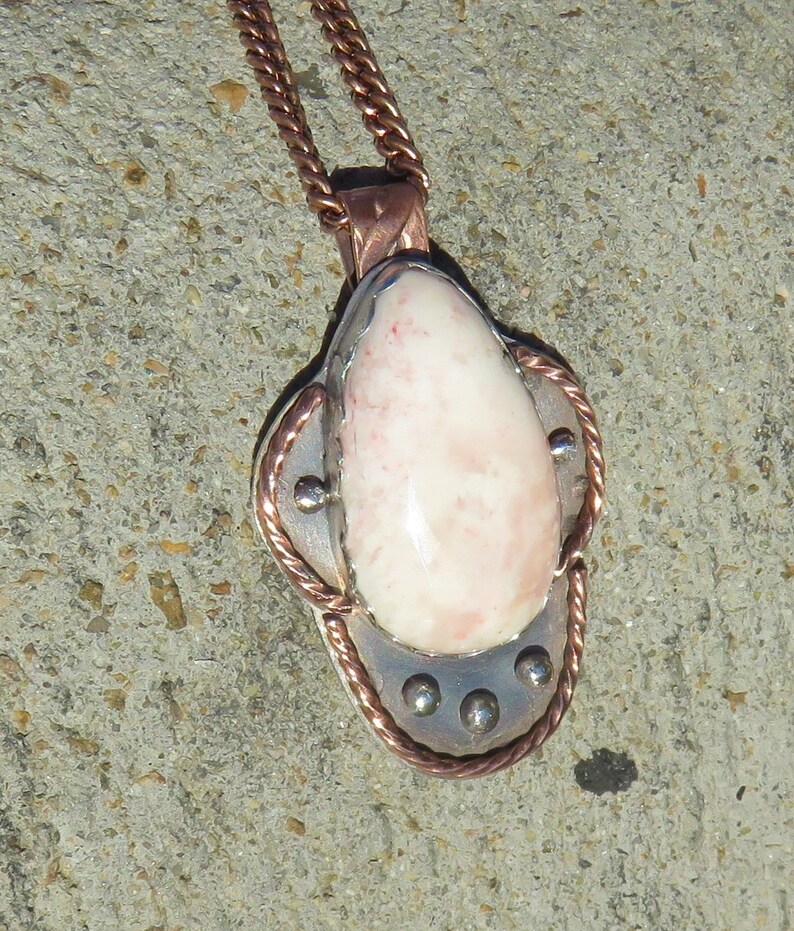 Mixed Metal Necklace,Silversmith,Metalsmith Ice Cream Opal Sterling Silver Copper Pendant Necklace,Silver Necklace,Copper Necklace