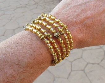 Golden Beaded Wrap Stacked Memory Wire bracelet