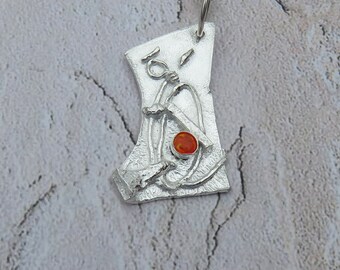 S-256 Abstract Sterling Silver Fire Opal Pendant Necklace