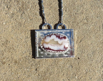 N-71  Plume Agate Sterling Silver Crystal Pendant Necklace