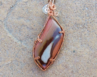 S-142 Agate Copper Sterling Silver Wire Wrapped Gemstone Pendant Necklace