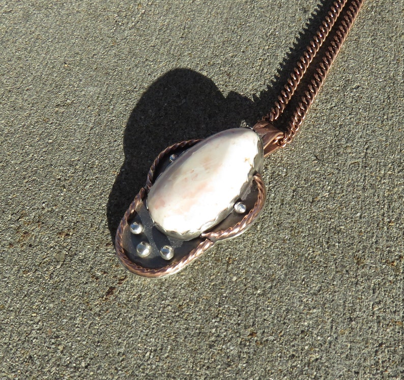 Mixed Metal Necklace,Silversmith,Metalsmith Ice Cream Opal Sterling Silver Copper Pendant Necklace,Silver Necklace,Copper Necklace