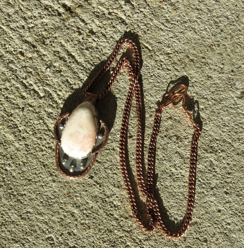 Mixed Metal Necklace,Silversmith,Metalsmith Ice Cream Opal Sterling Silver Copper Pendant Necklace,Silver Necklace,Copper Necklace