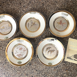 Vintage Chokin Art Collector Plates: 24K Gold Wildlife Series, Set of 5