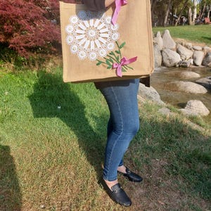 Crochet and Embroidered 100% Handmade Jute Bag Design