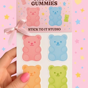 Chubby Gummies Bear Sticker Sheet-Cute Kawaii Gummy Bear Stickers Pastel Rainbow Candy Planner Stickers