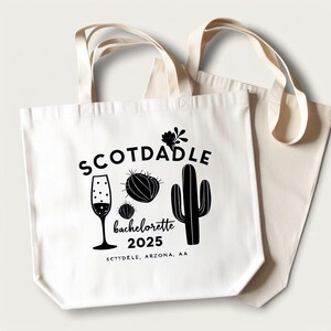 Scottsdale Bachelorette Tragetasche - Benutzerdefinierte Wüstenthema Party Favor - Spaß Brautjungfer Geschenk, Bach Wochenendtasche, Kaktus & Cocktail Design