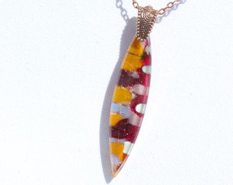 Fused Glass Jewelry, Dichroic Pendant, Dichroic Glass, Bright, Colorful, Warm, Autumn, Cranberry Cherry Orange White (Item #10754-P)