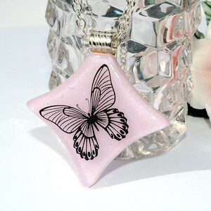 Butterfly Pendant, Fused Glass Jewelry, Dichroic Pendant, Light Pink Pastel, Spring Item 10006-P image 2