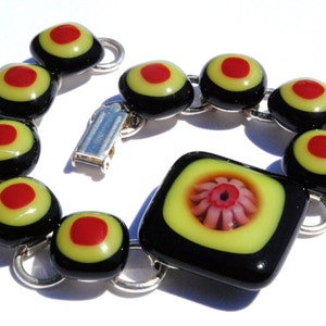 Millefiori Bracelet, Dichroic Fused Glass Jewelry, Dichroic Bracelet, Orange, Black, Red, Floral Item 20002-LB image 1