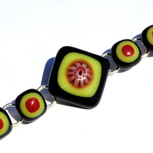 Millefiori Bracelet, Dichroic Fused Glass Jewelry, Dichroic Bracelet, Orange, Black, Red, Floral Item 20002-LB image 5