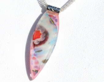Fused Glass Jewelry, Fused Glass Pendant, Spring Pastels, Fresh, Floral - Pink, White, Purple, Light Blue, Green, Red  (Item #10757-P)