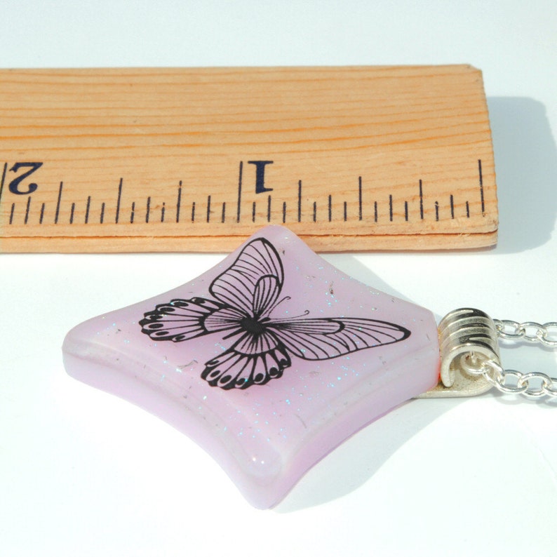 Butterfly Pendant, Fused Glass Jewelry, Dichroic Pendant, Light Pink Pastel, Spring Item 10006-P image 4