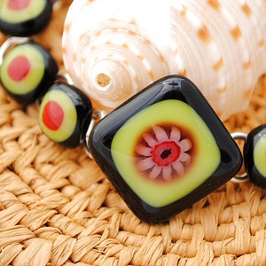 Millefiori Bracelet, Dichroic Fused Glass Jewelry, Dichroic Bracelet, Orange, Black, Red, Floral Item 20002-LB image 4