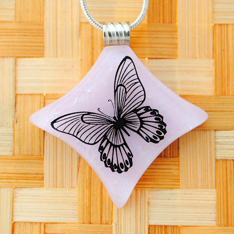 Butterfly Pendant, Fused Glass Jewelry, Dichroic Pendant, Light Pink Pastel, Spring Item 10006-P image 3
