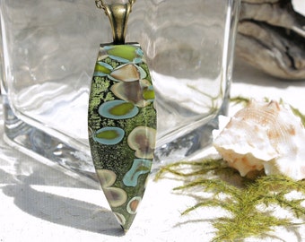 Fused Glass Jewelry, Fused Glass Pendant, Organic Natural Earth Tones, Rock Pebbles Nature, Bronze Green Blue Brown Beige (Item #10732-P)