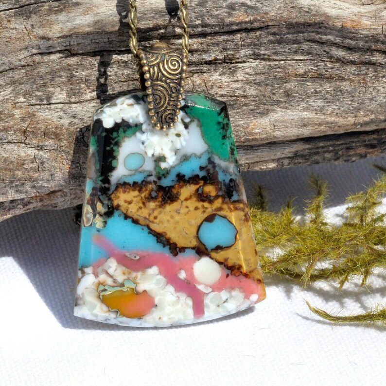 Fused Glass Pendant Fused Glass Jewelry Organic Stone Agate Etsy