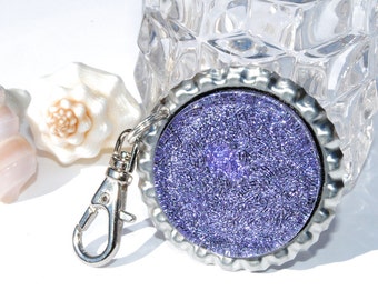 Dichroic Zipper Pull, Dichroic Glass Pendant Necklace, Key Ring, Bottle Cap, Purse Zipper Accessory, Lavender (Item 70010-A)