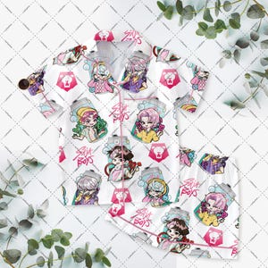 Cute Kpop Demon Hunters Saja Boys Soda Pop Kids and Youth Satin Pajama Set, Rumi Zoey Mira Jinu K-pop Demon Hunters pjs Set, Kpop Lovers Pjs