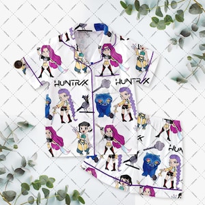 Kpop Demon Hunters Huntrix Kids and Youth Satin Pajama Set, Rumi Zoey Mira Jinu K-pop Demon Hunters pjs Set, Kpop Lovers Pjs