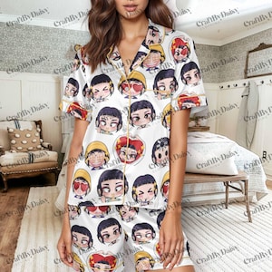 Huntrix Kpop Demon Hunters Zoey Satin Pajamas Set, Rumi Mira Zoey Kpop Demon Hunters Sleepwear, Rumi Pjs Pants, Gift For Kpop Kdrama Lovers