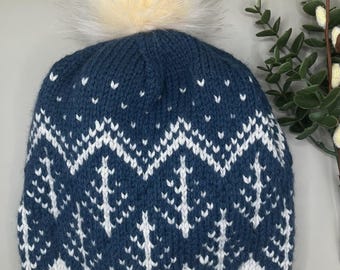 Cozy Wool Winter Hat | Handmade Beanie | Hand-Knit Slouchy Toque with Pom Pom