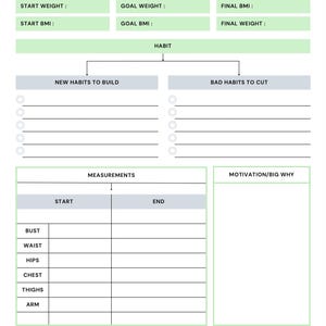 Fitness Goal Tracker | Printable Workout Planner | PDF Download | Weight Loss Journal | Body Measurements & Habit Tracker | Fitness Log Shee