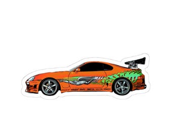Pegatinas troqueladas de Toyota Supra de Rápidos y Furiosos para entusiastas: portátiles, botellas de agua, decoración de pared, regalos de cumpleaños y calcomanías.