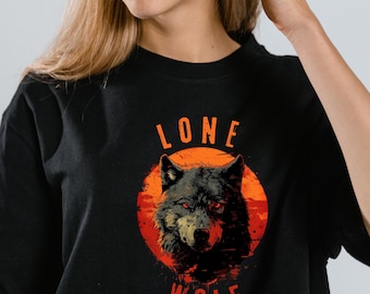 Camiseta gráfica de lobo solitario, unisex, estilo suave, ideal para amantes de la naturaleza y aventureros, ideal para quienes disfrutan de actividades al aire libre y ropa informal.