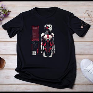 Futuristic Robot Graphic Tee, Unisex Softstyle T-Shirt, Cyberpunk Apparel, Gift for Tech Lovers, Unique Streetwear
