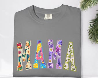 Camiseta "Mamá con flores coloridas", regalo para mamás, camiseta para el Día de la Madre, ropa para mujer, ropa informal cómoda, diseño único para futuras mamás.