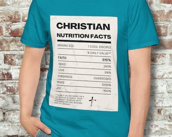 Camiseta con información nutricional cristiana: camiseta religiosa, camiseta espiritual, ropa para estudiar la Biblia, camiseta con gráficos de fe, regalos cristianos, fe única